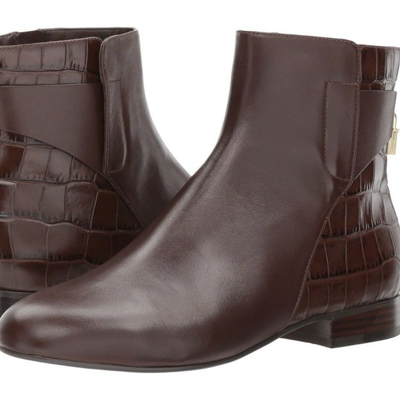Michael Kors Mira Crocodile-Embossed Flat Bootie 6 - Picture 1 of 2